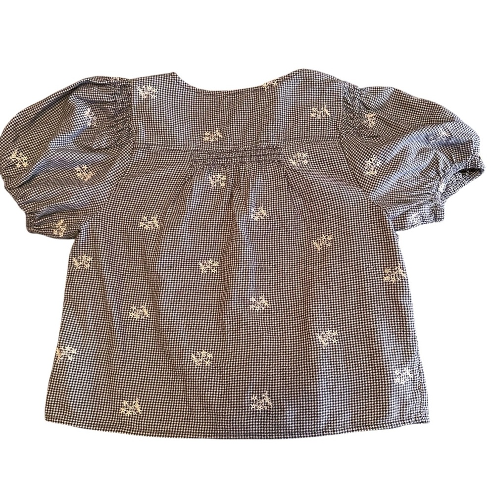 Madewell Black Gingham Floral Blouse S Embroidered Puff Sleeve Cottagecore Top - Picture 3 of 12